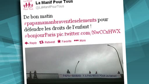 "Un père et une mère c'est élémentaire", "Tous nés d'un homme et d'une femme", "Non à la filiation-fiction", "l'enfant n'est pas un droit", pouvait-on lire sur des banderoles déployées dans l'ouest de Paris.