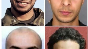 Montage de quatre hommes impliqués dans les attaques du 13 novembre 2015 à Paris: Abdelhamid Abaaoud, commanditaire présumé, Salah Abdeslam, qui serait le huitième homme des attentats, Bilal Hadfi et Samy Amimour, assaillants morts(Haut ...