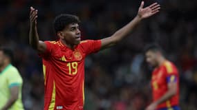 Lamine Yamal avec l'Espagne face au Brésil, le 27 mars 2024