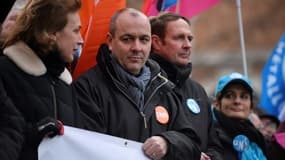 Le secrétaire général de la CFDT, Laurent Berger (d) et sa numéro deux, Marylise Léon, lors d'une manifestation contre la réforme des retraites, le 31 janvier 2023 à Paris