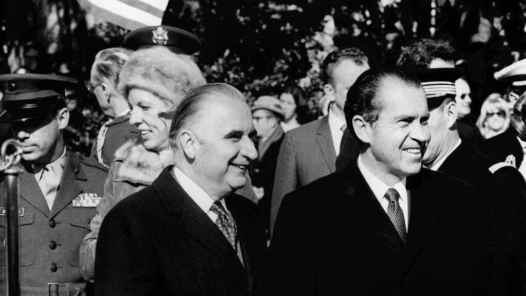Georges Pompidou et Richard Nixon le 24 février 1970 à Washington 