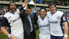 Philippe Saint-André entouré de Sébastien Chabal, Sébastien Bruno et Ignacio Fernandez Lobbe (de gauche à droite)