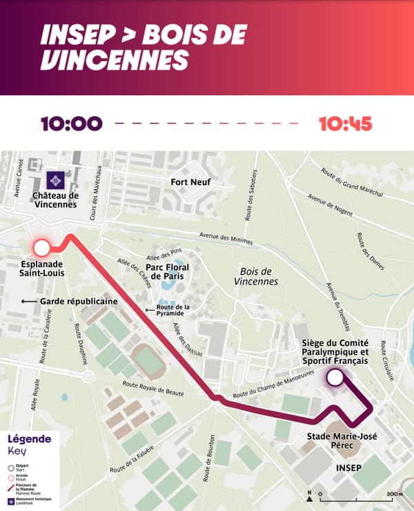 Parcours de l'étape du matin du segment 1 du relais de de la flamme paralympique à Paris, le 28 août 2024.