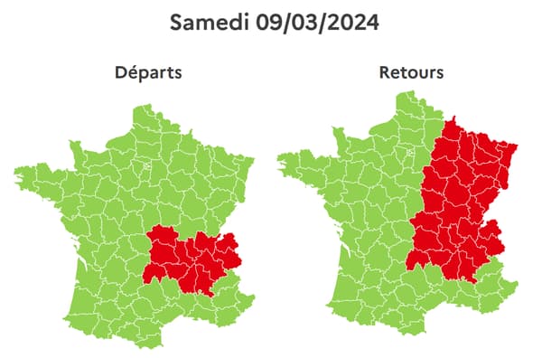 Les prévisions de circulation du samedi 9 mars 2042 par Bison Futé.