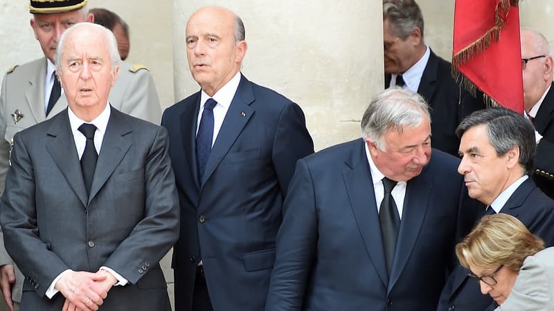 Edouard Balladur et Alain Juppé, ensemble à l'Elysée le 11 janvier 2015 avant la marche en hommage aux victimes des attaques de Charlie Hebdo et de l'Hypercasher