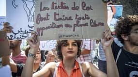 Une manifestation à Rabat le 9 septembre 2019, lors du procès de la journaliste Hajar Raissouni, jugée pour "avortement illégal" et "débauche" (sexe hors mariage)