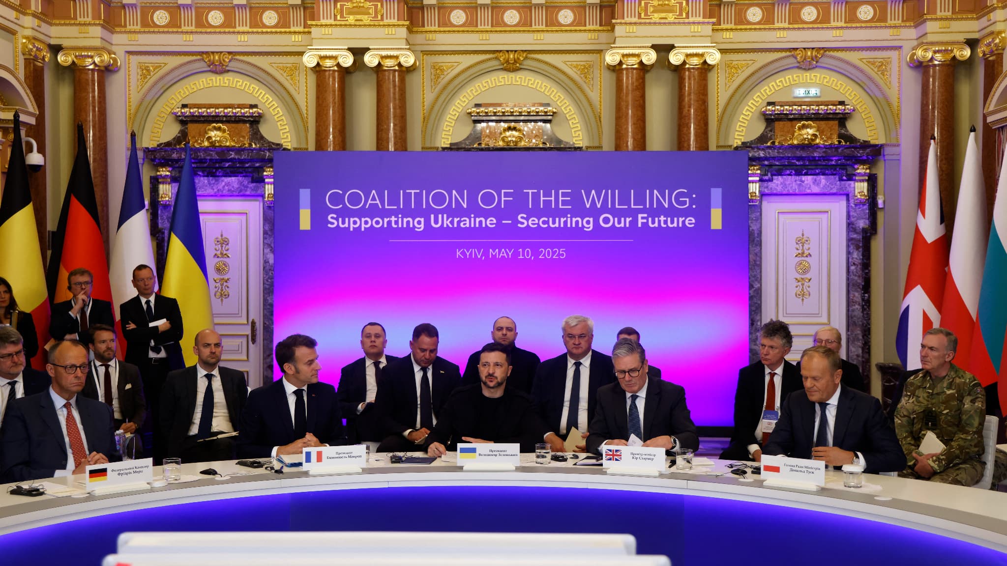 Une réunion des dirigeants de la "coalition des volontaires" se tient au palais Mariinskyi à Kiev, le 10 mai 2025. 
