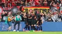 La joie des joueurs du Bayer Leverkusen après le but de Florian Wirtz, 14 avril 2024