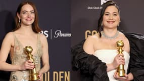 Les actrices Emma Stone et Lily Gladstone après leur victoire aux Golden Globes 2024