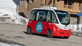 Une navette Navya exploitée par la compagnie d'autocars Bertolami à Val Thorens.