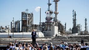 Donald Trump à la raffinerie pétrolière Andeavor, le 6 septembre 2017, à Mandan, dans le Dakota du Nord, aux États-Unis.