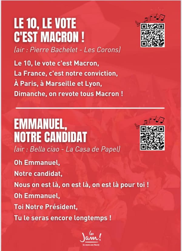 Document RMC - les chants des jeunes avec Macron pour le meeting de Paris La Défense Arena
