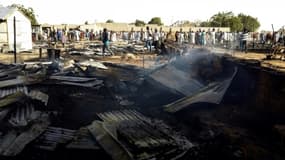 Attentat à la bombe près d'un camp pour déplacés, le 22 mars 2017 à Maiduguri, dans le nord du Nigeria