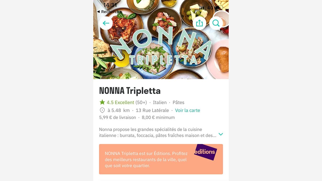 Interface de Deliveroo Editions Interface de Deliveroo Editions