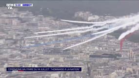 14-Juillet: la patrouille de France dessine un panache blanc dans le ciel de Paris pour honorer le personnel soignant