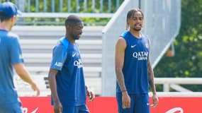 Ousmane Dembélé et Bradley Barcola à l'entraînement du PSG le 3 juillet 2025 à Atlanta