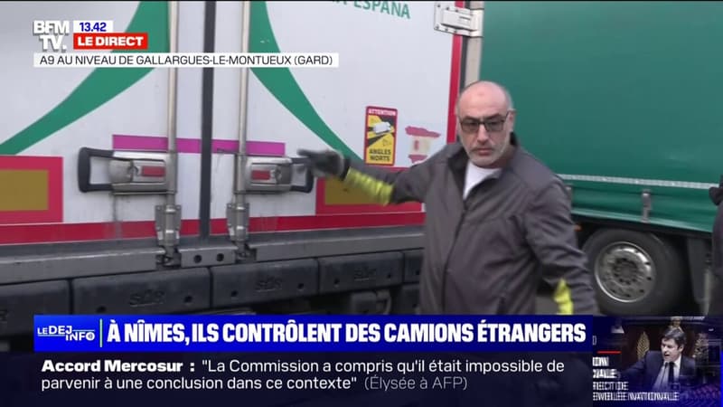 Près de Nîmes, les agriculteurs contrôlent les camions étrangers