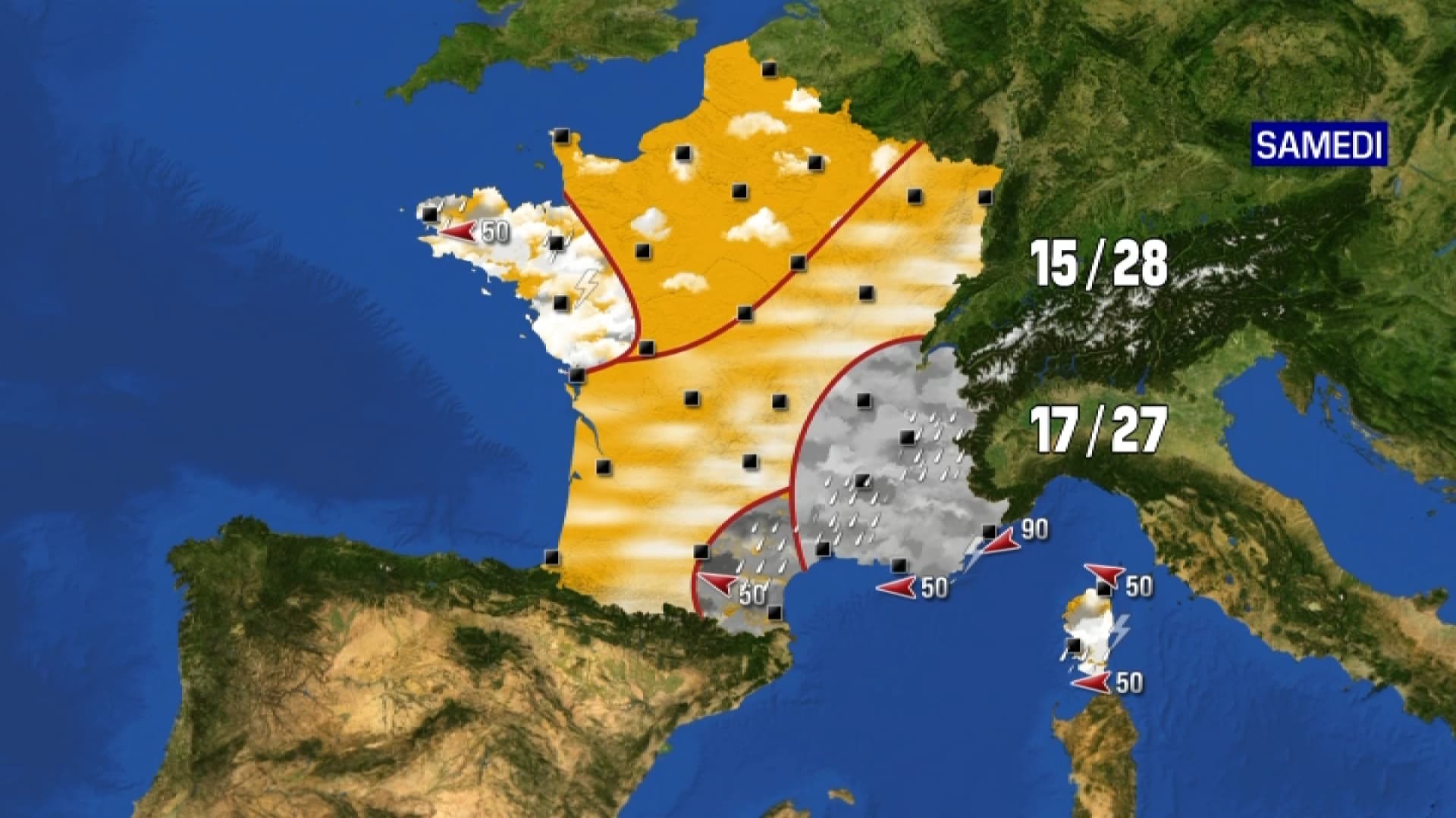 Les prévisions météorologiques attendues pour la journée du samedi 16 septembre 2023.