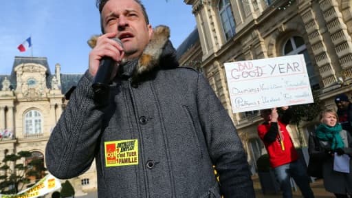 L'ancien délégué CGT Goodyear, Mickaël Wamen, l'un des huit condamnés, lors d'une manifestation à Amiens, le 18 janvier 2014