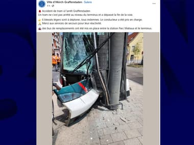 Le tramway s'est encastré dans un poteau à l'arrêt Graffenstaden.