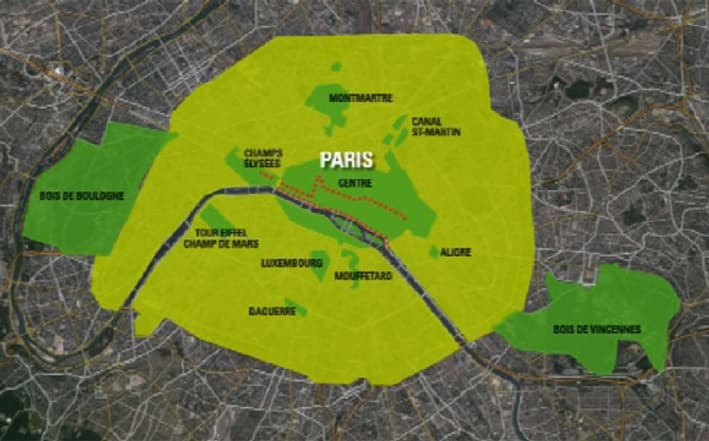 La carte de la première journée sans voiture, le 27 septembre 2015