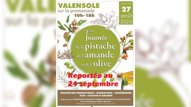 Valensole: la 2e journée de la pistache, de l'amande et de l'olive reportée, en raison de la météo