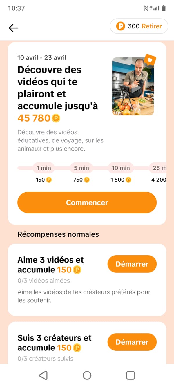 Le centre de récompenses de Tiktok Lite.