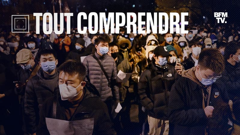 Des habitants de Pékin manifestant dimanche 27 novembre 2022 contre les restrictions dues au Covid-19, mais aussi la censure chinoise