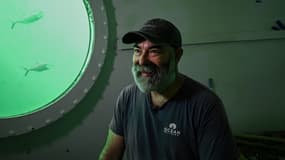 L'Allemand Rüdiger Koch a battu le record du monde Guinness de longévité sous l'eau, sans dépressurisation, après 120 jours passés dans une capsule à 11 mètres de profondeur au large du Panama, ici le 26 novembre 2024