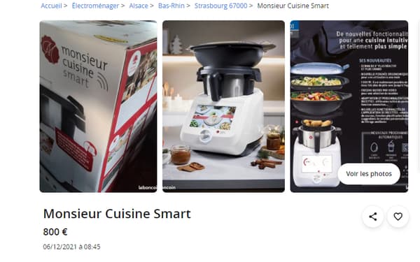Une annonce proposant le Monsieur Cuisine Smart de Lidl à 800 euros