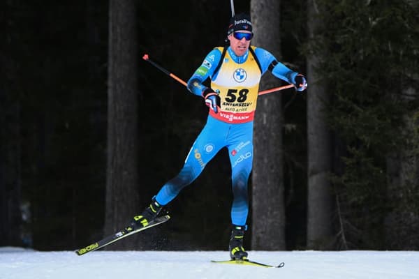 You can see the black case on the ankle of Frenchman Quentin Fillon Maillet, during the individual event, counting for the Biathlon World Cup, on January 20, 2022 in Antholz-Anterselva (Italy)