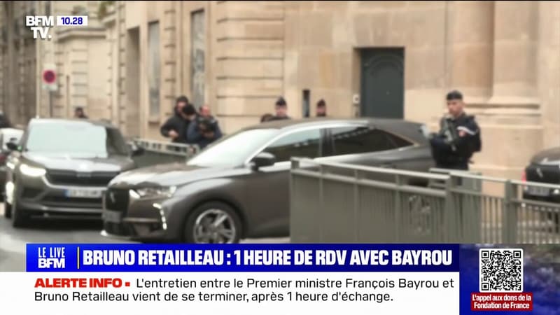 Bruno Retailleau quitte Matignon, après une heure d'entretien avec François Bayrou