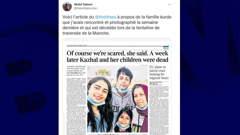 Une famille de Kurdes d'Irak a notamment péri dans le naufrage de 27 migrants qui tentaient de rejoindre l'Angleterre en bateau, fin novembre.