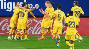 La joie du FC Barcelone face à Osasuna, le 6 mars 2021.