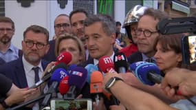 Le ministre de l'Intérieur, Gérald Darmanin, après l'explosion et l'incendie d'un immeuble dans le 5e arrondissement de Paris le 21 juin 2023.