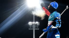 Martin Fourcade lors de la poursuite de biathlon du 12 février 2018, à Pyeongchang (Corée du Sud)