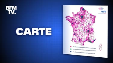 La carte de France des sites 5G en France, dévoilée par l'Agence nationale des fréquences en novembre 2020.