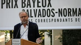 Le secrétaire général français de RSF Christophe Deloire lors de l'inauguration d'un monument portant les noms des journalistes tués, à Bayeux dans le Calvados le 6 octobre 2022