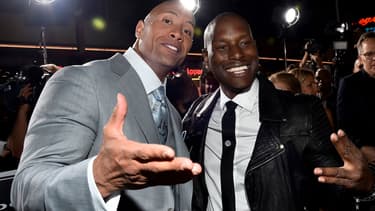 Dwayne Johnson et Tyrese Gibson à la première de Fast & Furious 7" à Los Angeles en 2015
