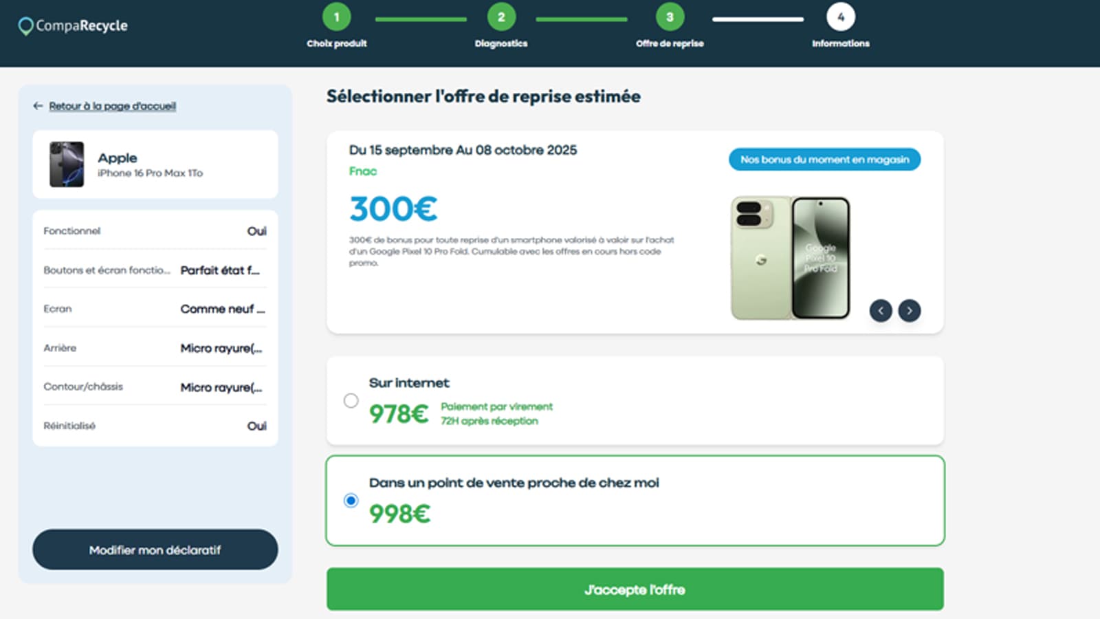 Grâce à une plateforme simple et intuitive, il est facile d’estimer le prix de rachat de son appareil, en mettant en concurrence plus de 65 reconditionneurs nationaux. 