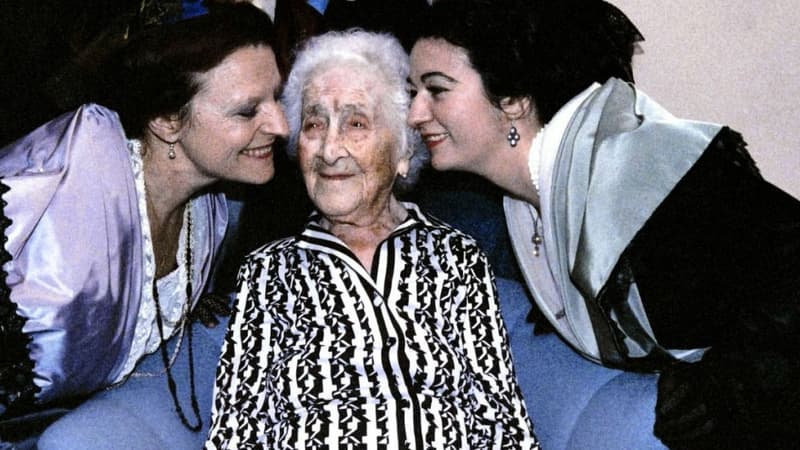 Jeanne Calment à son 114ème anniversaire. - Jacques DEMARTHON / AFP