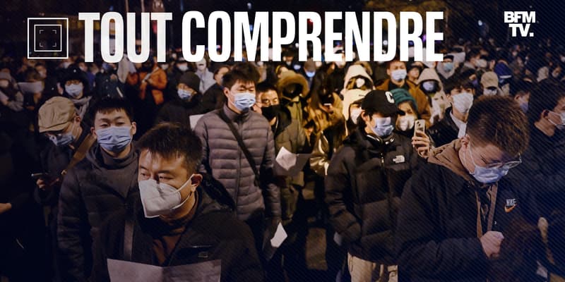 Des habitants de Pékin manifestant dimanche 27 novembre 2022 contre les restrictions dues au Covid-19, mais aussi la censure chinoise