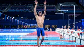 Léon Marchand lors de la série du 400m 4 nages aux JO de Paris, le 28/07/2024