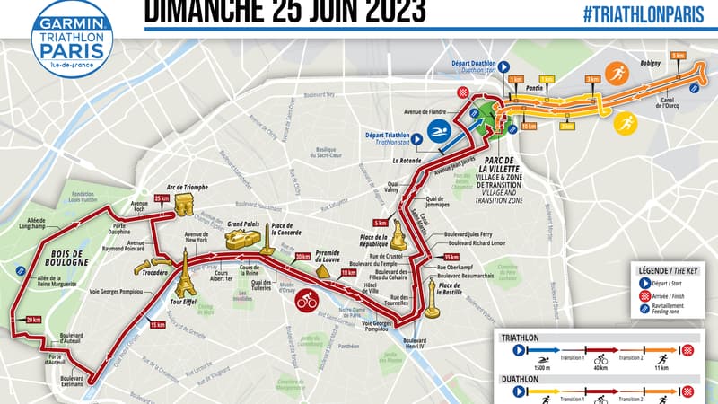 Le parcours du Garmin Triathlon de Paris qui se tiendra du 24 au 25 juin 2023, a été dévoilé vendredi 5 mai.