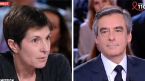 Christine Angot face à François Fillon, dans "l'Emission politique" jeudi soir sur France 2.