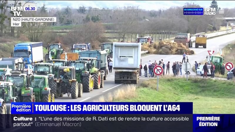 Toulouse: près de 300 agriculteurs bloquent l'A64 pour réclamer des moyens à l'État