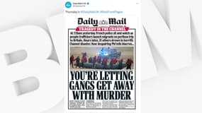 Une capture d'un tweet du Daily Mail qui publie une photo polémique de migrants sur une plage du Nord de la France