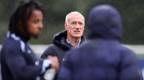 Didier Deschamps à l'entraînement avec l'équipe de France, à Clairefontaine le 7 octobre 2024