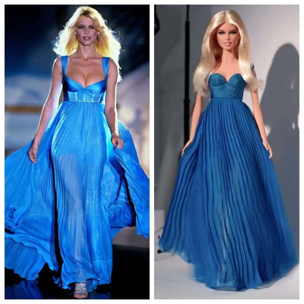 La Barbie inspirée de Claudia Schiffer lors d'un défilé Versace en 1994 La Barbie inspirée de Claudia Schiffer lors d'un défilé Versace en 1994