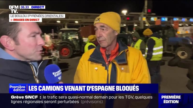 Colère des agriculteurs: des camions venant d'Espagne bloqués au péage du Boulou dans les Pyrénées-Orientales